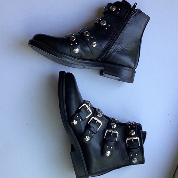Maje Black Leather Biker Boots with Metal Accents - size eu 36 -made in Portugal - Picture 3 of 6